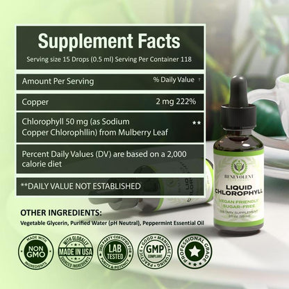 VIP Liquid Chlorophyll Drops (4 Month Supply) Healthcare Supplement - Natural Deodorant and Detox - Gut Support Healthcare Liver