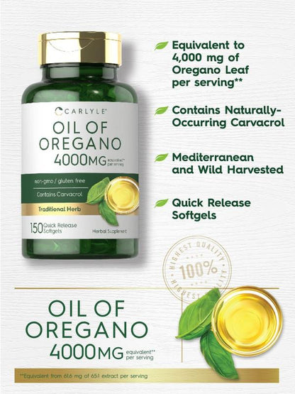 VIP Oregano Oil 4000mg Supplement | 150 Softgel Capsules | Contains Carvacrol | Non-GMO & Gluten Free Formula