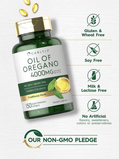 VIP Oregano Oil 4000mg Supplement | 150 Softgel Capsules | Contains Carvacrol | Non-GMO & Gluten Free Formula